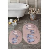 Evdeya 3D Dijital Baskılı Yıkanabilir Anne Baba Çocuk Ikili Oval Banyo Halısı, Klozet-16-Mavi,