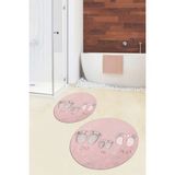 Evdeya 3D Dijital Baskılı Yıkanabilir Anne Baba Çocuk Ikili Yuvarlak Banyo Halısı, Klozet-16-Pembe,