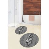 Evdeya 3d Dijital Baskılı Yıkanabilir Ayak Izi Desenli Ikili Yuvarlak Banyo Halısı Paspas, Klozet-15-Gri,