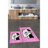 Evdeya 3D Dijital Baskılı Yıkanabilir Kaymaz Kedi Desenli İkili Banyo Halısı Paspas Klozet Takımı KLOZET-43, Pembe, 40 x 60