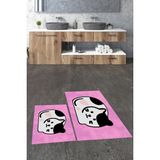 Evdeya 3d Dijital Baskılı Yıkanabilir Kedi Desenli Ikili Banyo Halısı Paspas, Klozet-43-Pembe,