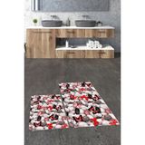 Evdeya 3d Dijital Baskılı Yıkanabilir Kelebek Desenli Ikili Banyo Halısı Paspas, Klozet-44-Kırmızı,