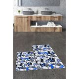 Evdeya 3d Dijital Baskılı Yıkanabilir Kelebek Desenli Ikili Banyo Halısı Paspas, Klozet-44-Mavi,