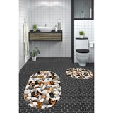 Evdeya 3d Dijital Baskılı Yıkanabilir Kelebek Desenli Ikili Banyo Halısı Paspas Oval, Klozet-44-Kahve, - Kahverengi
