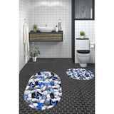 Evdeya 3d Dijital Baskılı Yıkanabilir Kelebek Desenli Ikili Banyo Halısı Paspas Oval, Klozet-44-Mavi,