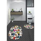 Evdeya 3d Dijital Baskılı Yıkanabilir Kelebek Desenli Ikili Banyo Halısı Paspas Oval, Klozet-44-Renkli,