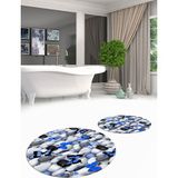 Evdeya 3D Dijital Baskılı Yıkanabilir Kelebek Desenli Ikili Banyo Halısı Paspas Yuvarlak, Klozet-44-Mavi,