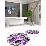 Evdeya 3d Dijital Baskılı Yıkanabilir Kelebek Desenli Ikili Banyo Halısı Paspas Yuvarlak, Klozet-44-Mor,