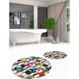 Evdeya 3d Dijital Baskılı Yıkanabilir Kelebek Desenli Ikili Banyo Halısı Paspas Yuvarlak, Klozet-44-Renkli,