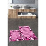Evdeya 3d Dijital Baskılı Yıkanabilir Modern Desenli Ikili Banyo Halısı Paspas, Klozet-47-Pembe,