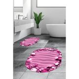 Evdeya 3D Dijital Baskılı Yıkanabilir Modern Desenli Ikili Banyo Halısı Paspas Oval, Klozet-47-Pembe,