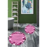 Evdeya 3d Dijital Baskılı Yıkanabilir Modern Desenli Ikili Banyo Halısı Paspas Yuvarlak, Klozet-47-Pembe,