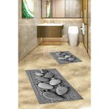 Evdeya 3D Dijital Yıkanabilir Kaymaz Ayak İzi Desen İkili Banyo Halısı Paspas Klozet Takımı KLOZET-15, Gri, 40 x 60