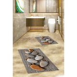 Evdeya 3D Dijital Yıkanabilir Kaymaz Ayak İzi Desen İkili Banyo Halısı Paspas Klozet Takımı KLOZET-15, Kahverengi, 40 x 60