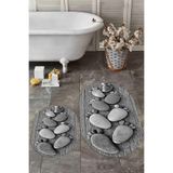 Evdeya 3D Dijital Yıkanabilir Kaymaz Ayak İzi Desen İkili Oval Banyo Paspas Klozet Takımı O-KLOZET-15, Gri, 40 x 60