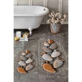 Evdeya 3D Dijital Yıkanabilir Kaymaz Ayak İzi Desen İkili Oval Banyo Paspas Klozet Takımı O-KLOZET-15, Kahverengi, 40 x 60