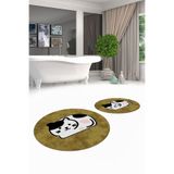 Evdeya 3D Dijital Yıkanabilir Kaymaz Kedi Desen İkili Banyo Halısı Paspas Yuvarlak Klozet Takımı Y-KLOZET-43, Kahverengi, 40 x 60