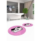 Evdeya 3D Dijital Yıkanabilir Kaymaz Kedi Desen İkili Banyo Halısı Paspas Yuvarlak Klozet Takımı Y-KLOZET-43, Pembe, 40 x 60