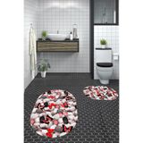 Evdeya 3D Dijital Yıkanabilir Kaymaz Kelebek Desen İkili Banyo Halısı Paspas Oval Klozet Takımı O-KLOZET-44, Kırmızı, 40 x 60