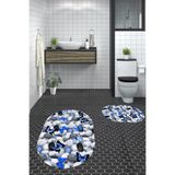 Evdeya 3D Dijital Yıkanabilir Kaymaz Kelebek Desen İkili Banyo Halısı Paspas Oval Klozet Takımı O-KLOZET-44, Mavi, 40 x 60