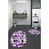 Evdeya 3D Dijital Yıkanabilir Kaymaz Kelebek Desen İkili Banyo Halısı Paspas Oval Klozet Takımı O-KLOZET-44, Mor, 40 x 60