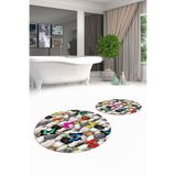 Evdeya 3D Dijital Yıkanabilir Kaymaz Kelebek Desen İkili Banyo Paspas Yuvarlak Klozet Takımı Y-KLOZET-44, Çok Renkli, 40 x 60