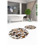 Evdeya 3D Dijital Yıkanabilir Kaymaz Kelebek Desen İkili Banyo Paspas Yuvarlak Klozet Takımı Y-KLOZET-44, Kahverengi, 40 x 60