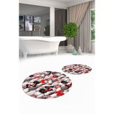 Evdeya 3D Dijital Yıkanabilir Kaymaz Kelebek Desen İkili Banyo Paspas Yuvarlak Klozet Takımı Y-KLOZET-44, Kırmızı, 40 x 60