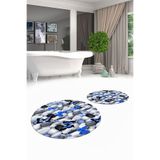 Evdeya 3D Dijital Yıkanabilir Kaymaz Kelebek Desen İkili Banyo Paspas Yuvarlak Klozet Takımı Y-KLOZET-44, Mavi, 40 x 60
