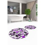 Evdeya 3D Dijital Yıkanabilir Kaymaz Kelebek Desen İkili Banyo Paspas Yuvarlak Klozet Takımı Y-KLOZET-44, Mor, 40 x 60