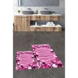 Evdeya 3D Dijital Yıkanabilir Kaymaz Modern Desen İkili Banyo Halısı Paspas Klozet Takımı KLOZET-47, Pembe, 40 x 60
