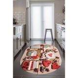 Evdeya 3D Kalp Fincan Motifli Kaymaz Taban Yıkanabilir Modern Oval Yolluk Mutfak Halısı O-MUTFAK-34, Çok Renkli, 80 x 300