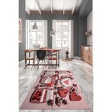 Evdeya 3D Kalp Fincan Motifli Kaymaz Taban Yıkanabilir Modern Yolluk Mutfak Halısı MUTFAK-34, Kırmızı, 40 x 60