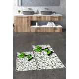 Evdeya 3D Kelebek Desenli Yıkanabilir Kaymaz Silinir İkili Banyo Halısı Paspas Klozet Takımı KLOZET-45, Yeşil, 60 x 100