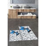 Evdeya 3d Kelebek Desenli Yıkanabilir Kolay Silinir Ikili Banyo Halısı Paspas, Klozet-45-Mavi,