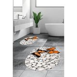 Evdeya 3d Kelebek Desenli Yıkanabilir Kolay Silinir Ikili Banyo Halısı Paspas Oval, Klozet-45-Kahve, - Kahverengi