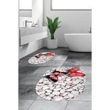 Evdeya 3D Kelebek Desenli Yıkanabilir Kolay Silinir Ikili Banyo Halısı Paspas Oval, Klozet-45-Kırmızı,