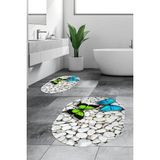Evdeya 3d Kelebek Desenli Yıkanabilir Kolay Silinir Ikili Banyo Halısı Paspas Oval, Klozet-45-Renkli,