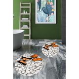 Evdeya 3D Kelebek Desenli Yıkanabilir Kolay Silinir Ikili Banyo Halısı Paspas Yuvarlak, Klozet-45-Kahve, - Kahverengi