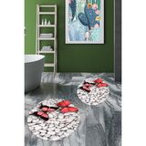 Evdeya 3d Kelebek Desenli Yıkanabilir Kolay Silinir Ikili Banyo Halısı Paspas Yuvarlak, Klozet-45-Kırmızı,