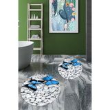 Evdeya 3d Kelebek Desenli Yıkanabilir Kolay Silinir Ikili Banyo Halısı Paspas Yuvarlak, Klozet-45-Mavi,
