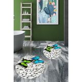 Evdeya 3d Kelebek Desenli Yıkanabilir Kolay Silinir Ikili Banyo Halısı Paspas Yuvarlak, Klozet-45-Renkli,