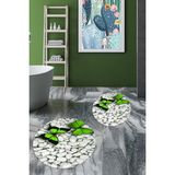 Evdeya 3d Kelebek Desenli Yıkanabilir Kolay Silinir Ikili Banyo Halısı Paspas Yuvarlak, Klozet-45-Yeşil,