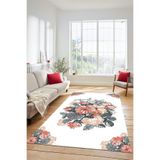 Evdeya 3D Modern Çiçek Desenli Dijital Kaymaz Taban Yıkanabilir Yolluk Mutfak Salon Halısı MODERN-35, Beyaz, 120 x 250