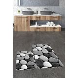 Evdeya 3D Renkli Taş Desenli Yıkanabilir Kaymaz Silinir İkili Banyo Halısı Paspas Klozet Takımı KLOZET-46, Gri, 60 x 100