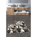 Evdeya 3D Renkli Taş Desenli Yıkanabilir Kaymaz Silinir İkili Banyo Halısı Paspas Klozet Takımı KLOZET-46, Kahverengi, 60 x 100