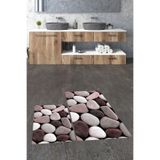 Evdeya 3D Renkli Taş Desenli Yıkanabilir Kaymaz Silinir İkili Banyo Halısı Paspas Klozet Takımı KLOZET-46, Pembe, 60 x 100