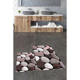 Evdeya 3d Renkli Taş Desenli Yıkanabilir Kolay Silinir Ikili Banyo Halısı Paspas, Klozet-46-Pembe,