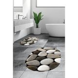 Evdeya 3d Renkli Taş Desenli Yıkanabilir Kolay Silinir Ikili Banyo Halısı Paspas Oval, Klozet-46-Kahve, - Kahverengi