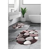Evdeya 3d Renkli Taş Desenli Yıkanabilir Kolay Silinir Ikili Banyo Halısı Paspas Oval, Klozet-46-Pembe,